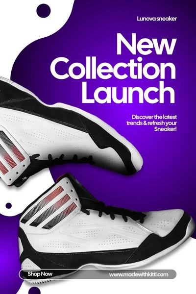 sneakers, athletic shoes, running shoes, sports shoes, trainers, new arrival, product launch, modern typography, bold, energetic, purple